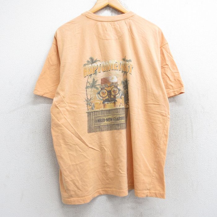 XL★古着 半袖 Tシャツ メンズ ビール HOPTOMETRIST コットン クルーネック 薄オレンジ 25aug28 中古