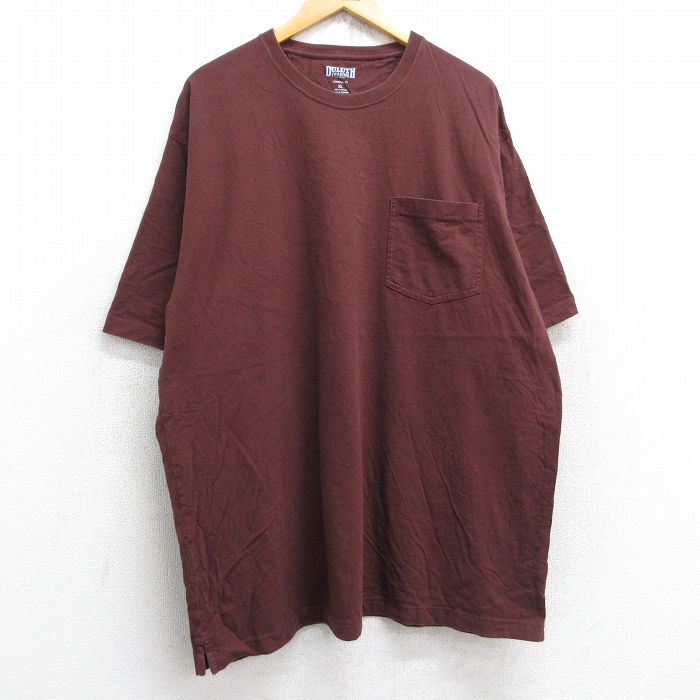 【50%OFF】XL★古着 DULUTH 半袖 Tシャツ メンズ 無地 胸ポケット付き 大きいサイズ ロング丈 コットン クルーネック 茶 ブラウン 25aug28 中古