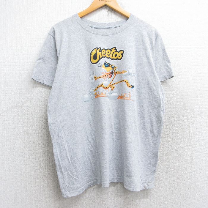 【50%OFF】XL★古着 半袖 Tシャツ メンズ チートス クルーネック 薄グレー 霜降り 25aug28 中古
