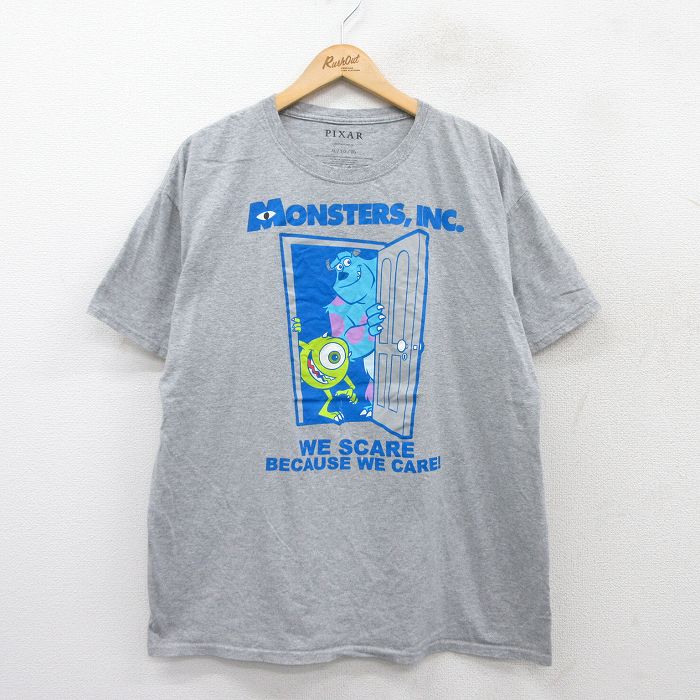 XL★古着 半袖 Tシャツ メンズ ディズニー DISNEY ピクサー モンスターズインク クルーネック グレー 霜降り 25aug30 中古
