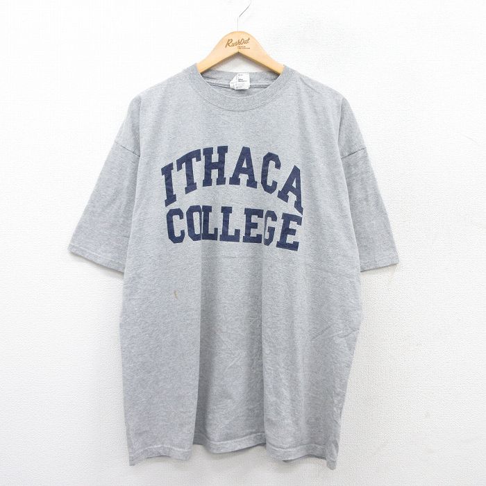 【50%OFF】XL★古着 半袖 Tシャツ メンズ イサカ カレッジ 大きいサイズ クルーネック グレー 霜降り 25aug30 中古