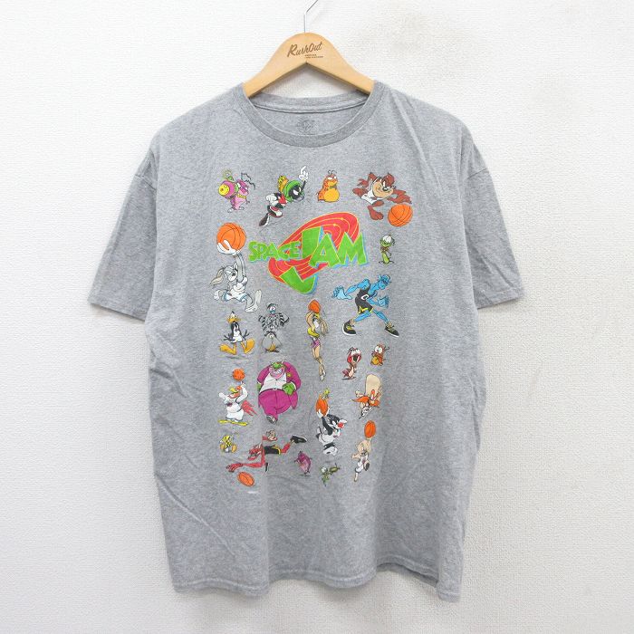 XL★古着 半袖 Tシャツ メンズ ルーニーテューンズ LOONEY TUNES 映画 スペースジャム バッグスバニー シルベスター タズ クルーネック グレー 霜降り 25aug30 中古