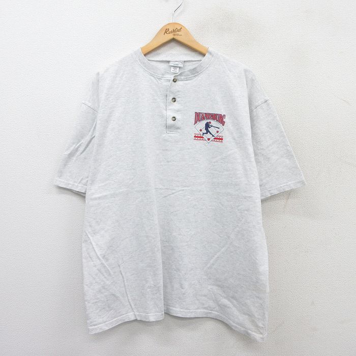 XL★古着 半袖 Tシャツ メンズ デュエインズバーグ ベースボール 大きいサイズ ヘンリーネック 薄グレー 霜降り 25aug30 中古