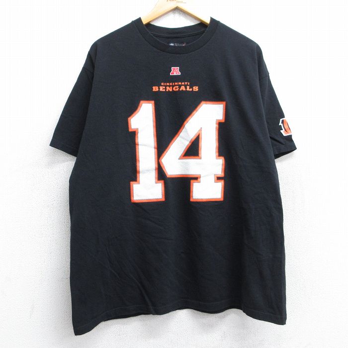 【50%OFF】XL★古着 半袖 Tシャツ メンズ NFL シンシナティベンガルズ アンディダルトン 14 コットン クルーネック 黒 ブラック アメフト スーパーボウル 25aug30 中古