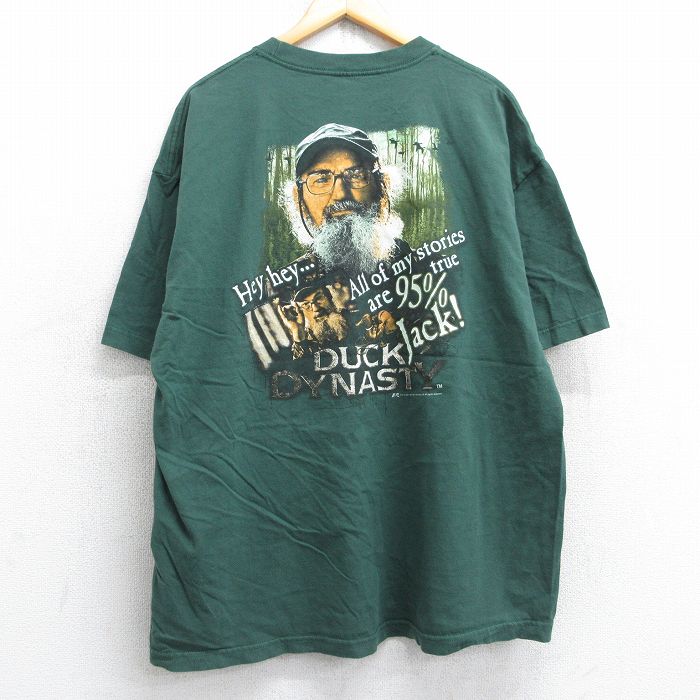 XL★古着 半袖 Tシャツ メンズ ダックダイナスティ 大きいサイズ コットン クルーネック 緑 グリーン 25aug30 中古