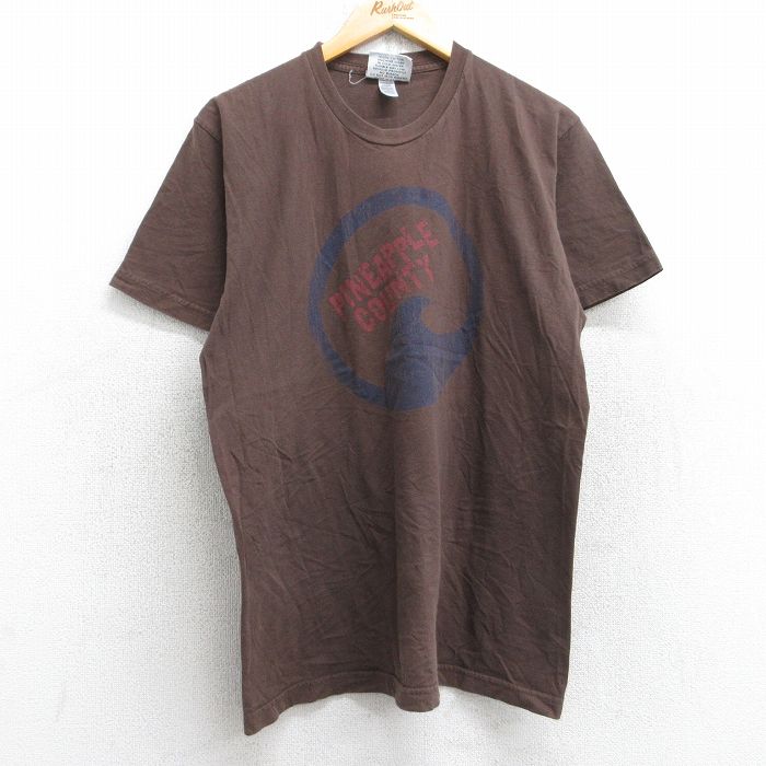 L★古着 半袖 Tシャツ メンズ パイナップル サーフィン コットン クルーネック 茶 ブラウン 25aug30 中古