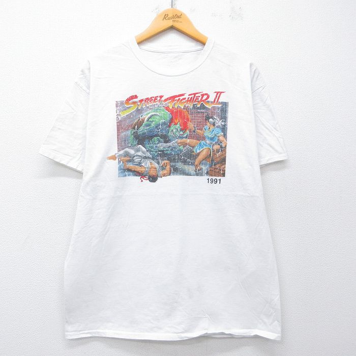 L★古着 半袖 Tシャツ メンズ ゲーム ストリートファイター2 コットン クルーネック 白 26mar18
