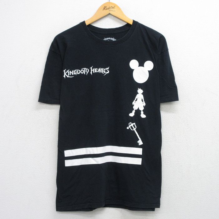 XL★古着 半袖 Tシャツ メンズ ゲーム ディズニー キングダムハーツ 大きいサイズ コットン クルーネック 黒【spe】 26mar19