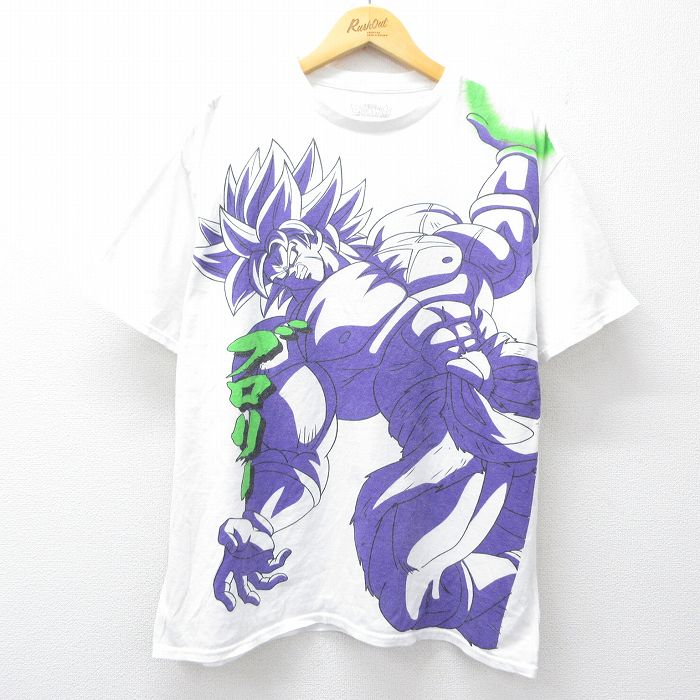 XL★古着 半袖 Tシャツ メンズ アニメ ドラゴンボール ブロリー コットン クルーネック 白 26mar19