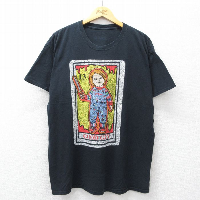 XL★古着 半袖 Tシャツ メンズ 映画 チャッキー 大きいサイズ コットン クルーネック 黒 26mar26