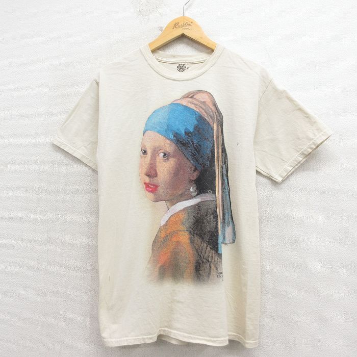 THE MOUNTAIN 半袖Tシャツ 画家 ヨハネスフェルメール 真珠の耳飾りの少女 ベージュ メンズM相当 | 古着