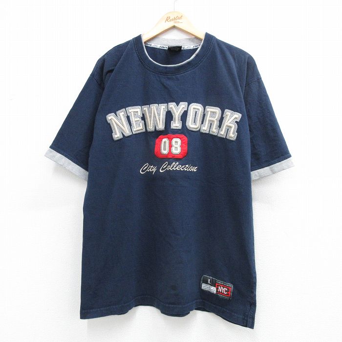【20%OFF】半袖Tシャツ ニューヨーク刺繍 ネイビー メンズXL相当 | 古着