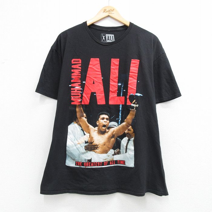 XL★古着 半袖 Tシャツ メンズ モハメドアリ 大きいサイズ コットン クルーネック 黒 26apr14