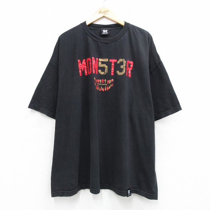 XL★古着 半袖 Tシャツ メンズ MON5T3R 大きいサイズ コットン クルーネック 黒 26apr14