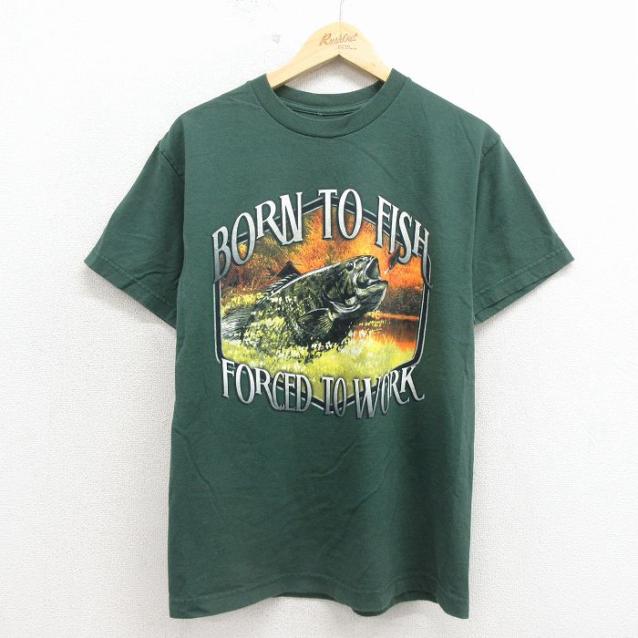 半袖Tシャツ 魚 グリーン メンズM相当 | 古着