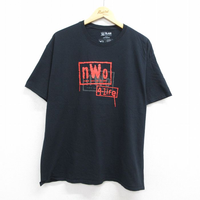 ワールドプロレスリング 半袖Tシャツ nowプリント ブラック XL | 古着