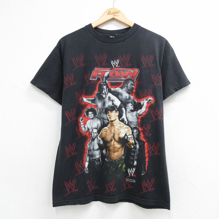 ワールドプロレスリング 半袖Tシャツ ジョンシナ ブラック メンズM相当 | 古着