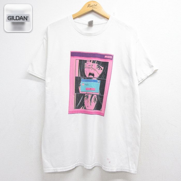 【20%OFF】半袖Tシャツ アニメエラーメッセージ眼帯 ホワイト メンズXL相当 | 古着