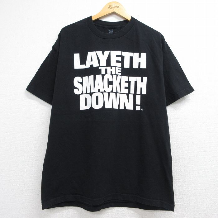 ワールドプロレスリング 半袖Tシャツ ザロック ブラック メンズXL相当 | 古着