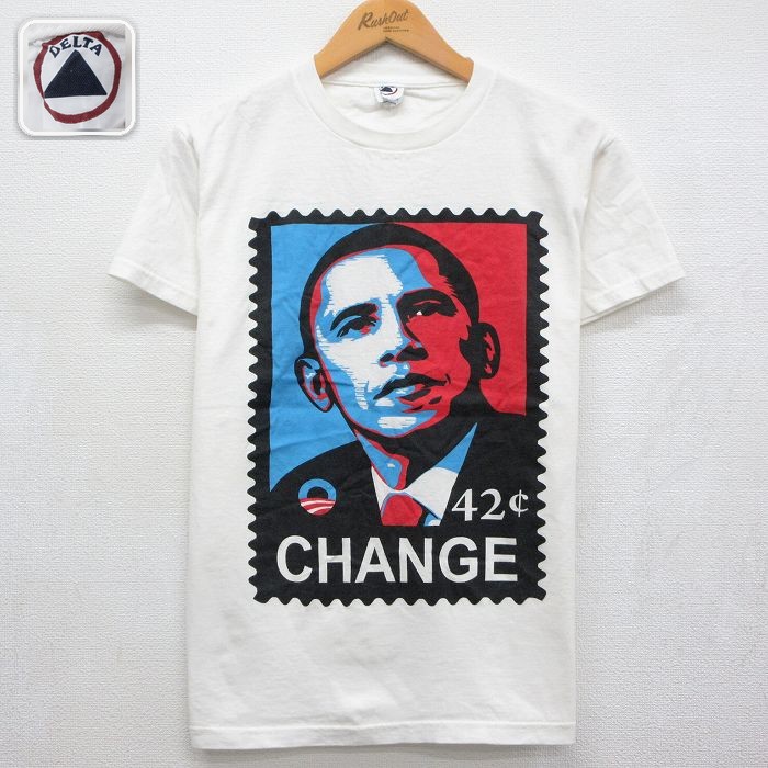 【20%OFF】S 半袖Tシャツ バラクオバマ切手 ホワイト | 古着