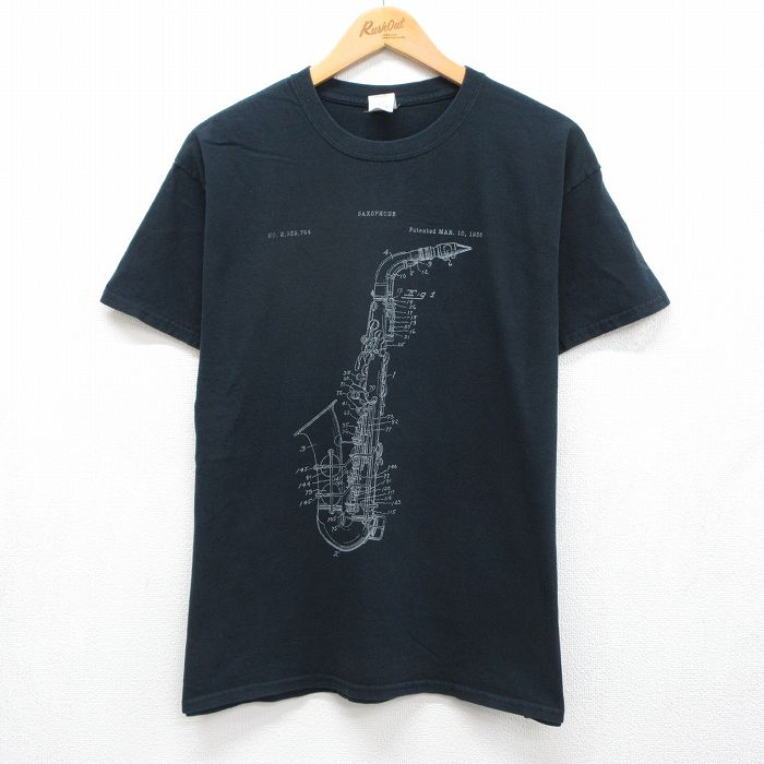 L★古着 半袖 Tシャツ メンズ サックス コットン クルーネック ブラック 26jun04
