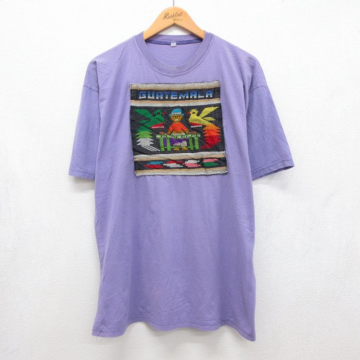 XL★古着 半袖 Tシャツ メンズ グアテマラ 大きいサイズ クルーネック パープル 26jun04