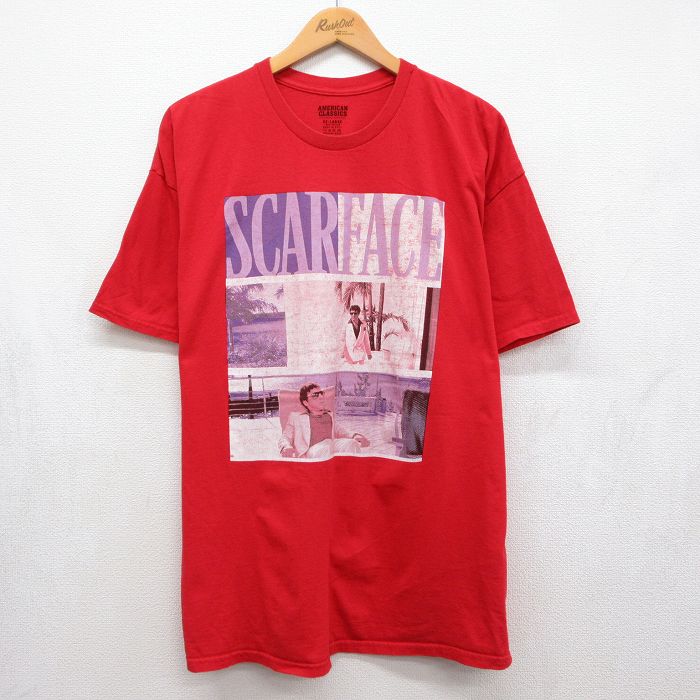 XL★古着 半袖 Tシャツ メンズ 映画 スカーフェイス 大きいサイズ コットンクルーネック レッド【spe】 26jun04