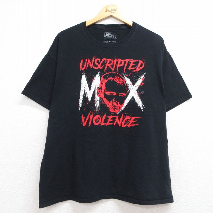【20%OFF】ワールドプロレスリング 半袖Tシャツ ジョンモクスリープリント ブラック メンズXL相当 | 古着