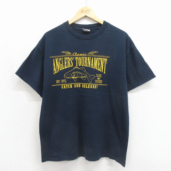 半袖Tシャツ 魚 ブラック メンズL相当 | 古着