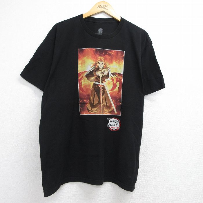 半袖Tシャツ 鬼滅の刃煉獄杏寿郎 ブラック メンズXL相当 | 古着