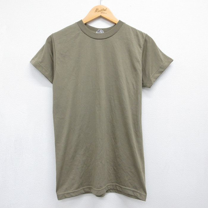 S★古着 半袖 Tシャツ メンズ ミリタリー 無地 クルーネック USA製 カーキ 26jun30