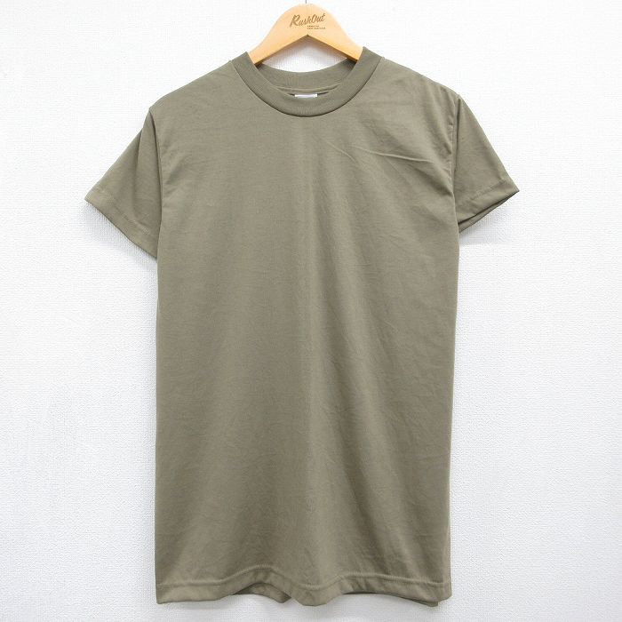 M★古着 半袖 Tシャツ メンズ ミリタリー 無地 クルーネック USA製 カーキ 26jun30