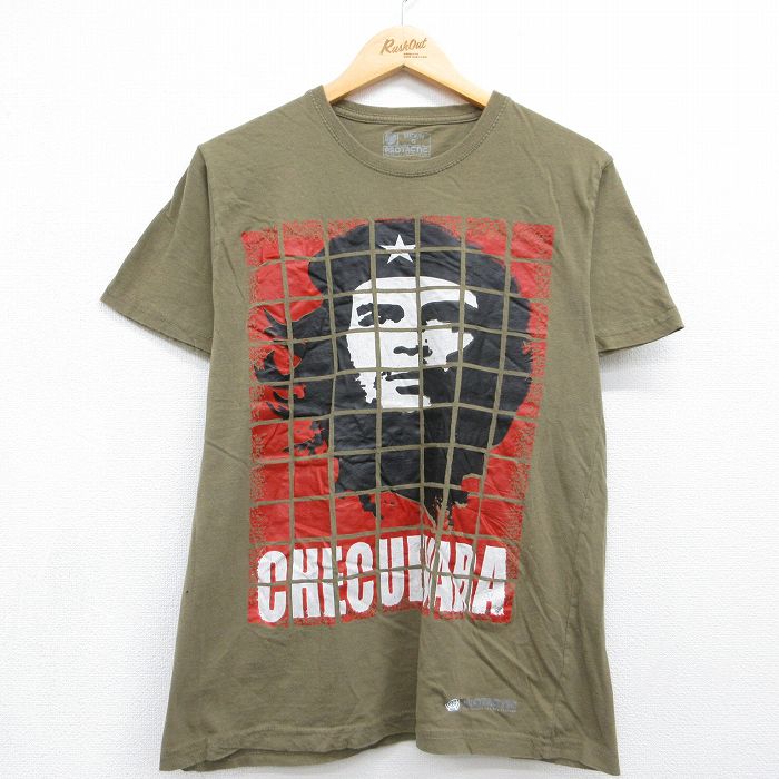 M★古着 半袖 Tシャツ メンズ チェゲバラ コットン クルーネック カーキ 26jun30