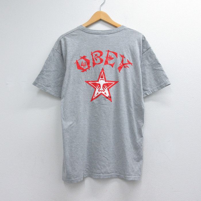 オベイ 半袖Tシャツ ビッグロゴ グレー メンズL相当 | 古着