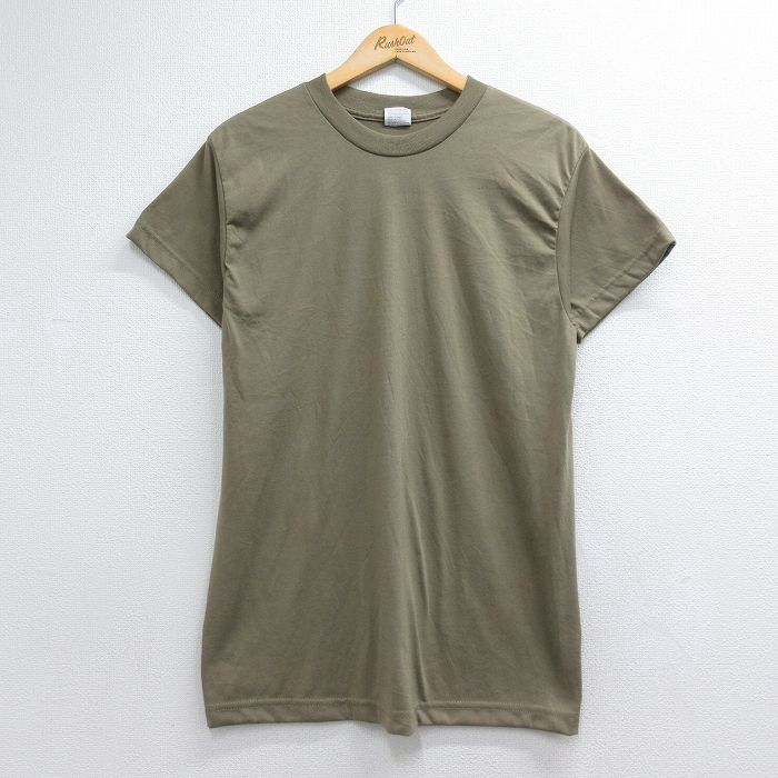 M★古着 半袖 Tシャツ メンズ ミリタリー 無地 クルーネック USA製 カーキ 26jul02
