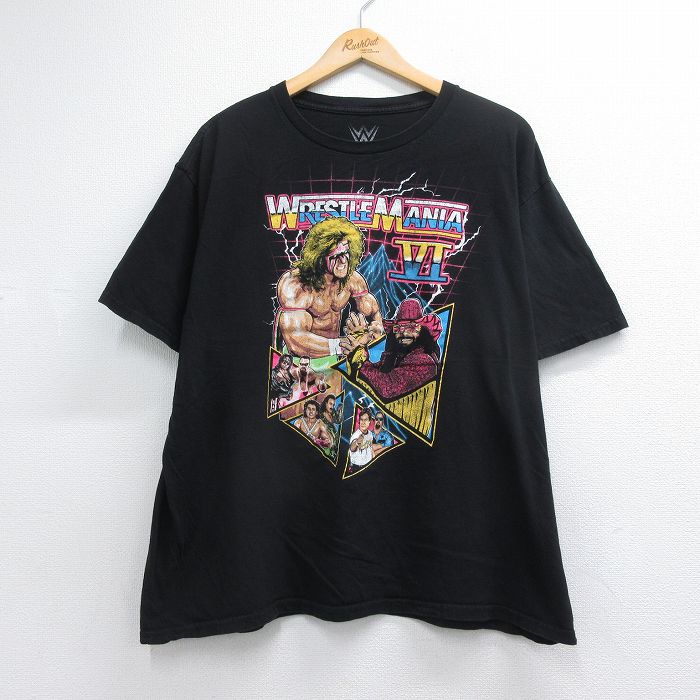 ワールドプロレスリング 半袖Tシャツ アルティメットウォリアー マッチョマンランディサベージプリント ブラック メンズXL相当 | 古着
