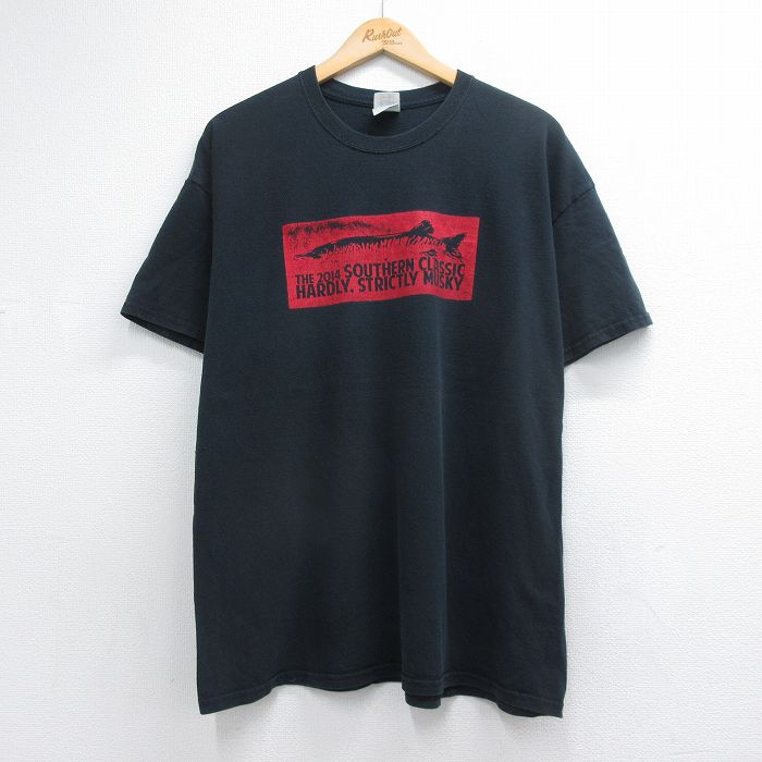半袖Tシャツ 魚企業ロゴ ブラック メンズXL相当 | 古着
