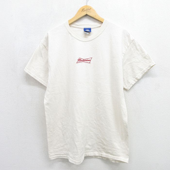 バドワイザー 半袖Tシャツ 刺繍 ベージュ メンズL相当 | 古着