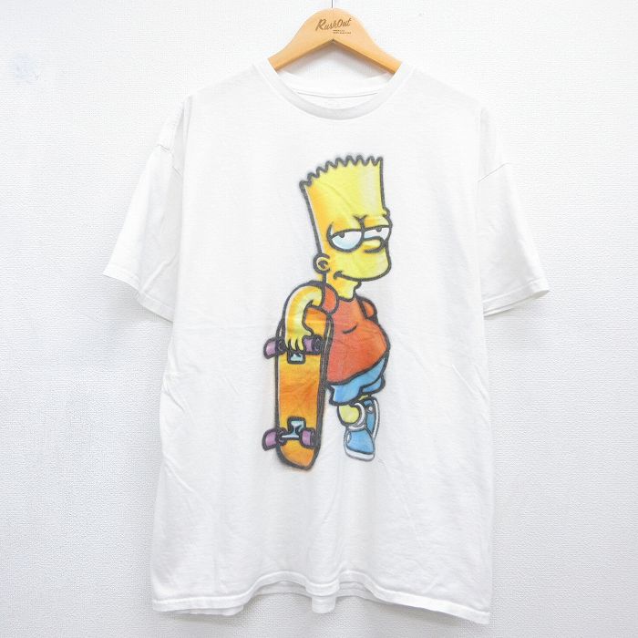 シンプソンズ 半袖Tシャツ スケボー ホワイト メンズXL相当 | 古着