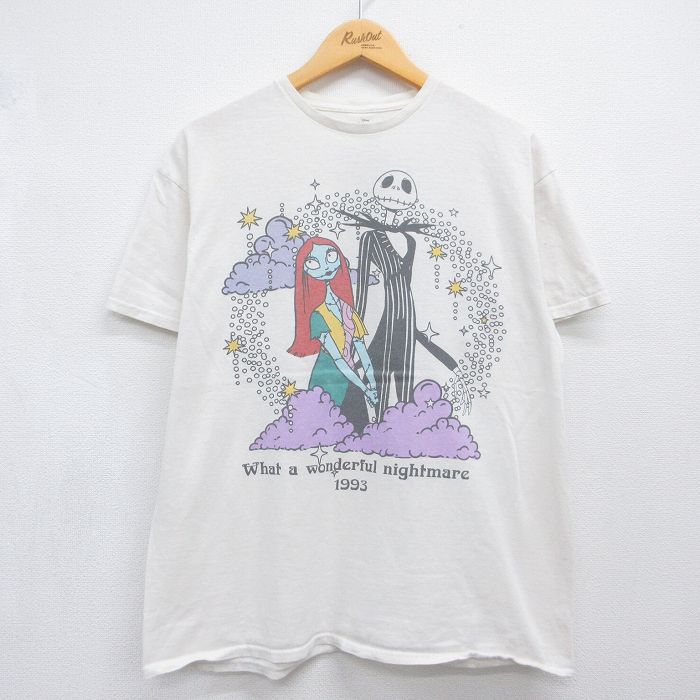 ディズニー 半袖Tシャツ ナイトメアビフォアクリスマス 生成り ベージュ メンズL相当 | 古着