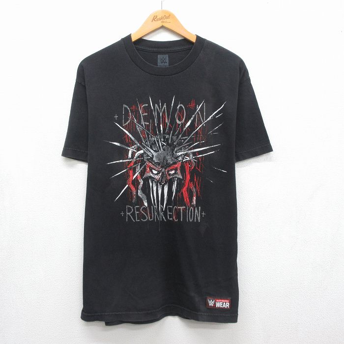 ワールドプロレスリング 半袖Tシャツ フィンベイラープリント ブラック メンズL相当 | 古着