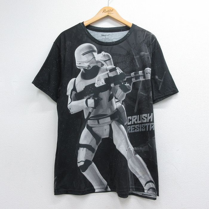 スターウォーズ 半袖Tシャツ ファーストオーダーフレイムトルーパー全面プリント ブラック メンズXL相当 | 古着