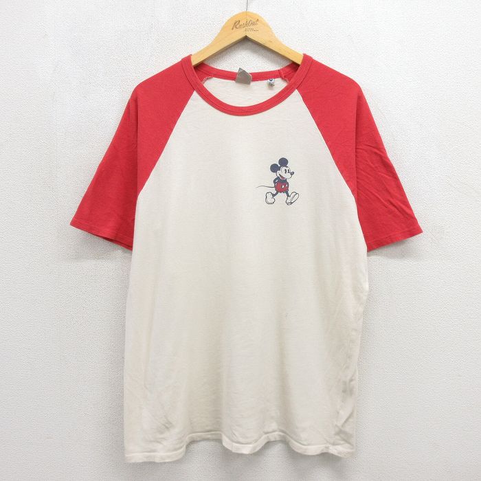 ジャンクフード 半袖Tシャツ ディズニー ミッキー ツートンカラー ラグラン 生成り ベージュ メンズXL相当 | 古着