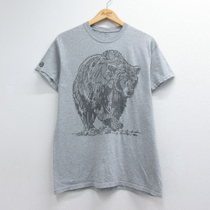 グレー霜降り半袖Tシャツ クマ メンズM相当 | 古着