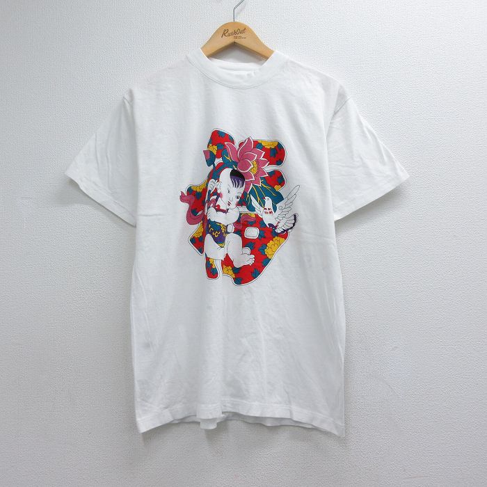 L★古着 半袖 Tシャツ メンズ 子供 コットン クルーネック ホワイト 26jul15