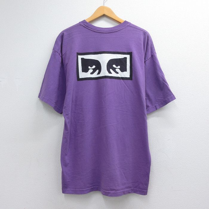 オベイ 半袖Tシャツ ビッグロゴ パープル メンズXL相当 | 古着