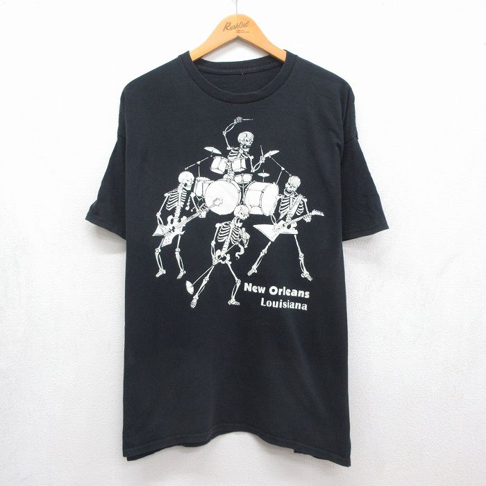ニューオーリンズ 半袖Tシャツ スケルトン ブラック メンズXL相当 | 古着