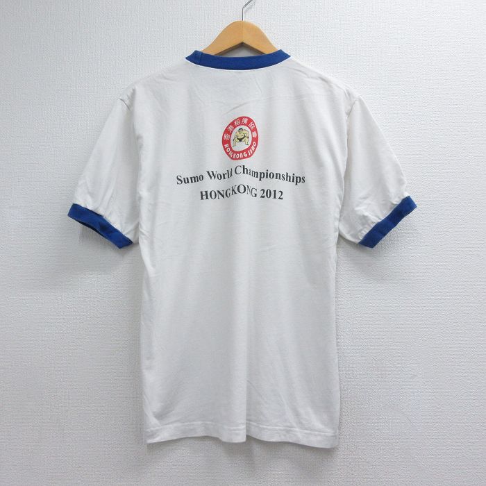 古着通販 L☆古着 半袖 Tシャツ メンズ 相撲 クルーネック ホワイト