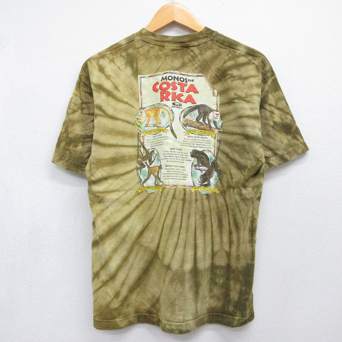 L★古着 半袖 Tシャツ メンズ コスタリカ コットン クルーネック カーキ タイダイ 26jul24