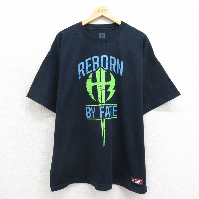 ワールドプロレスリング 半袖Tシャツ REBORN ブラック メンズXL相当 | 古着